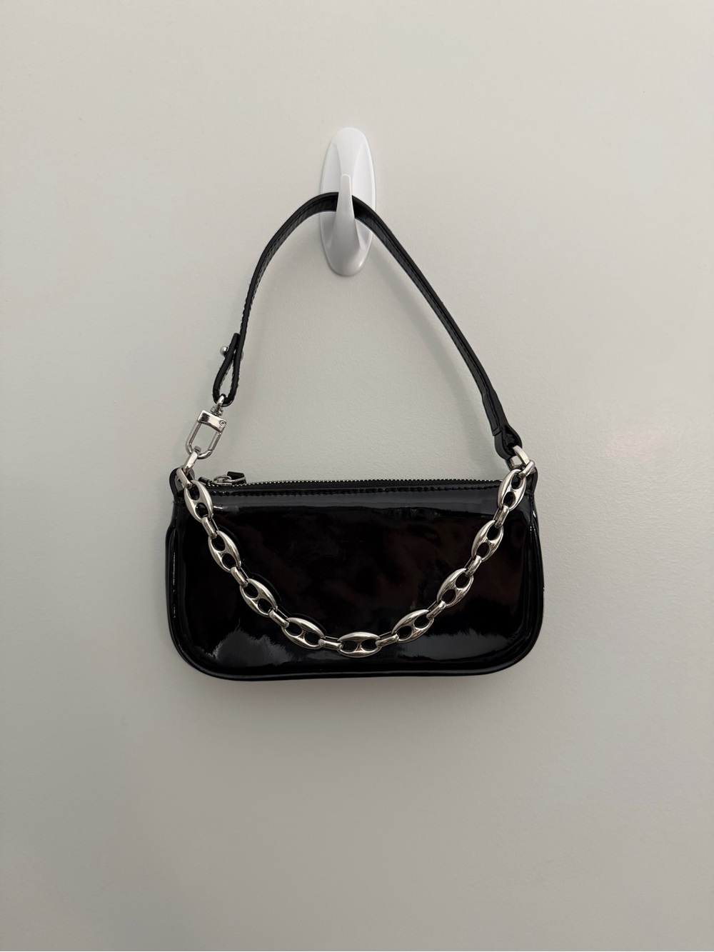 By far mini Rachel bag Black Patent Chain Strap Shoulder Bag